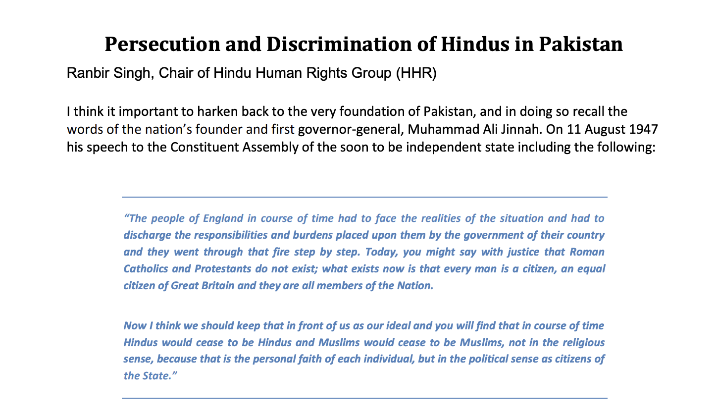 Persecution and Discrimination of Hindus in Pakistan